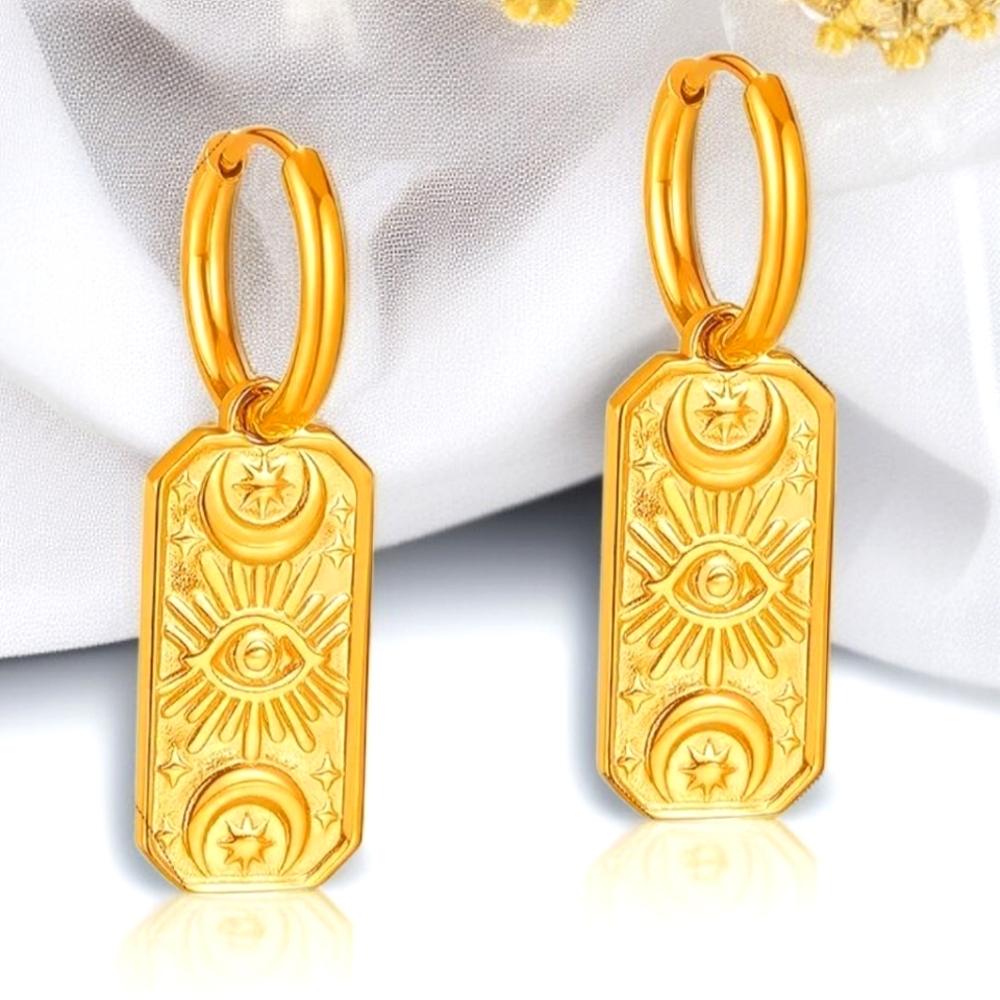 18k Gold Plated Celestial Eye Sun Moon Star Earring